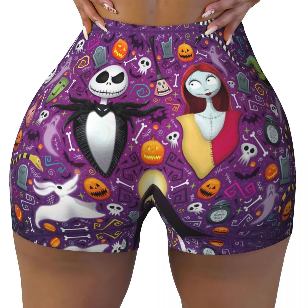 

Custom The Nightmare Before Christmas Volleyball Biker Workout Shorts Women Halloween Tim Burton Athletic Gym Yoga Shorts