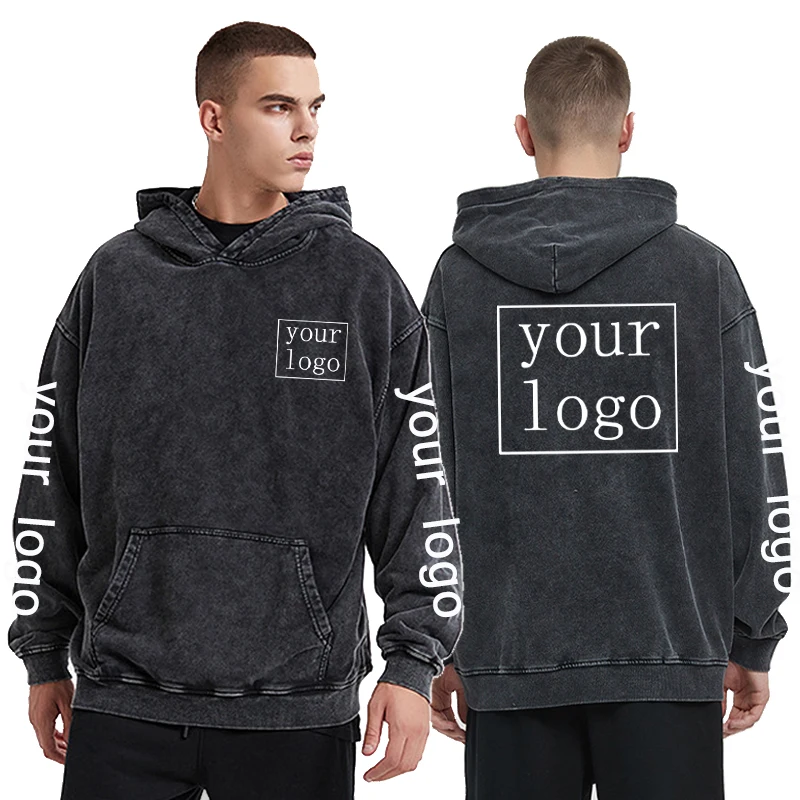 Custom Your Brand Logo Hoodies Men Women New Autumn Winter 100% Cotton Casual Top Vintage Gothic Hoodies DIY Sweatshirt