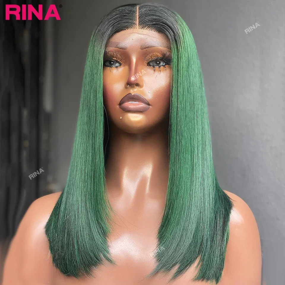 1B Green Colored Short Bob Wigs 180 Density 13x4 Lace Front Human Hair Wig For Black Women PrePlucked Brazilian Straight Bob Wig