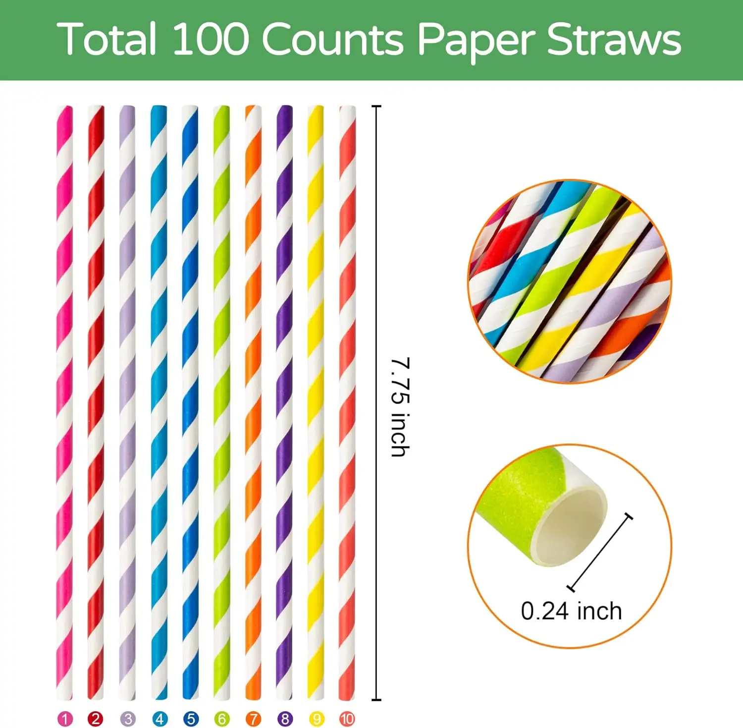 Mix Color Paper Straws 1500PCS Disposable Drinking Straws Bulk 6*197mm 100% Biodegradable Straws for Cocktail Bars Restaurants