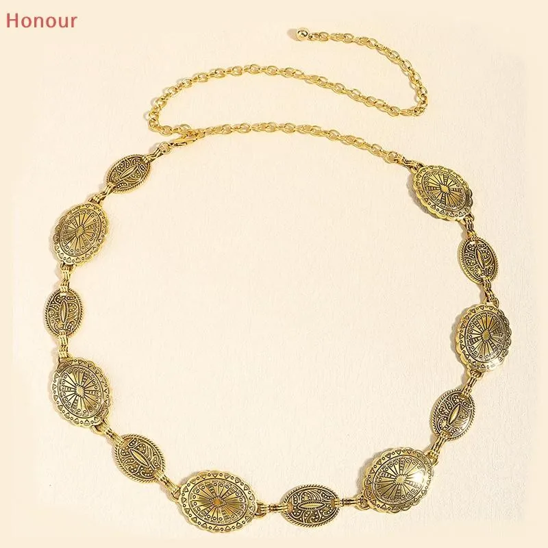 Retro Metal Waist Chain for Women Carved Round Decorative Belt Fashion Waist Jewelry Dress Accessories Women's Waist Chain Belts
