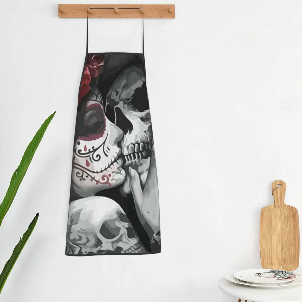 Horror Death Skull Rose Grim Reaper Apron Chef Cooking Tablier Waterproof Bib Kitchen Cleaning Pinafore for Women Men Gardening