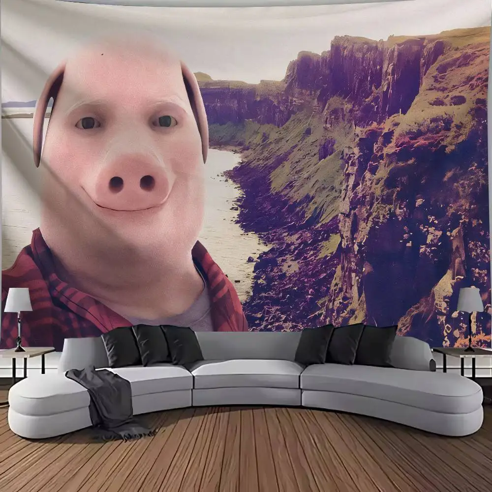 Large Funny MEME John Pork Smiling Throw Wall Hanging Tapestry Room Decor Double Penetration for Room Decor Dormitory Decor