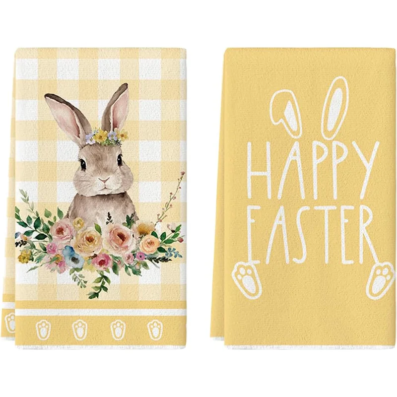 2Pcs, Easter Yellow Floral Rabbit Kitchen Towels, 40Cm*60Cm…