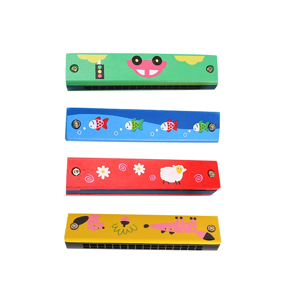 4 Pcs Enlightenment Harmonica Toy Wood Painted Small Microphone for Bars Colorful