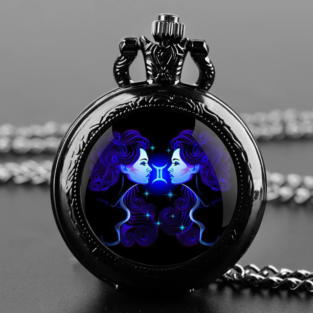 Star Sign Cancer Scorpio Gemini Aries Design Quartz Pocket Watch Men Women Pendant Necklace Clock Chain Watch Jewelry Gifts