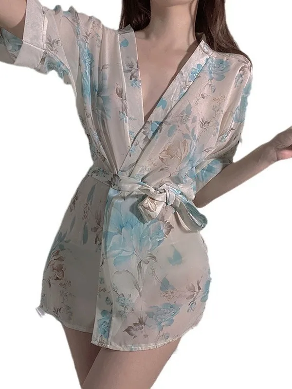 Exotische Zomer Mode Dameskleding Zoete Fee Stijl 2024 Nieuwe Japanse Kimono V-hals Tailleband Losse Elegante Jurk S5F0