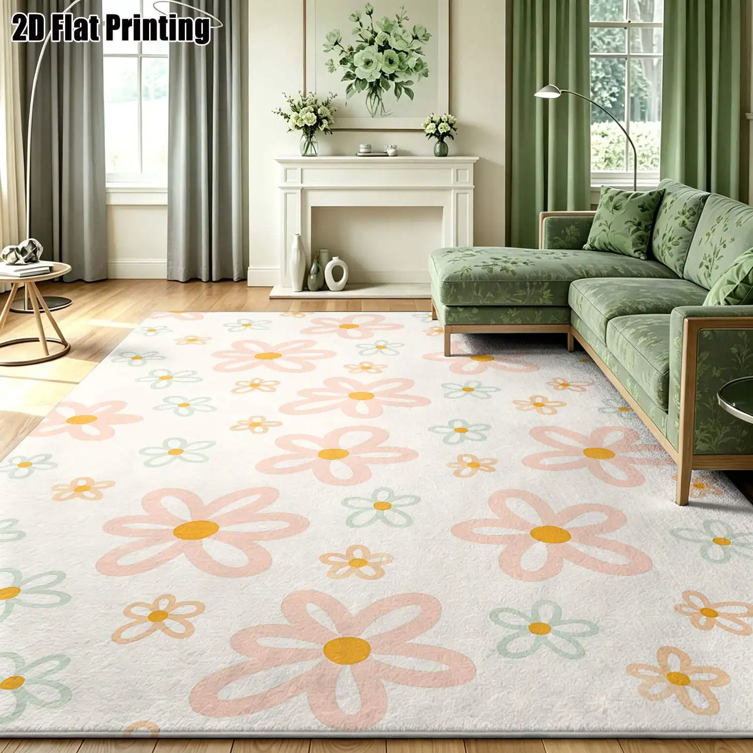 1Pc 2D Printed Pink Flower Pattern Nordic/Instagram Style Modern Minimalist Carpet: Multi-Size, Machine Washable Mat for Living Room, Bedroom, Dining Room, Entrance & Study Home Decor