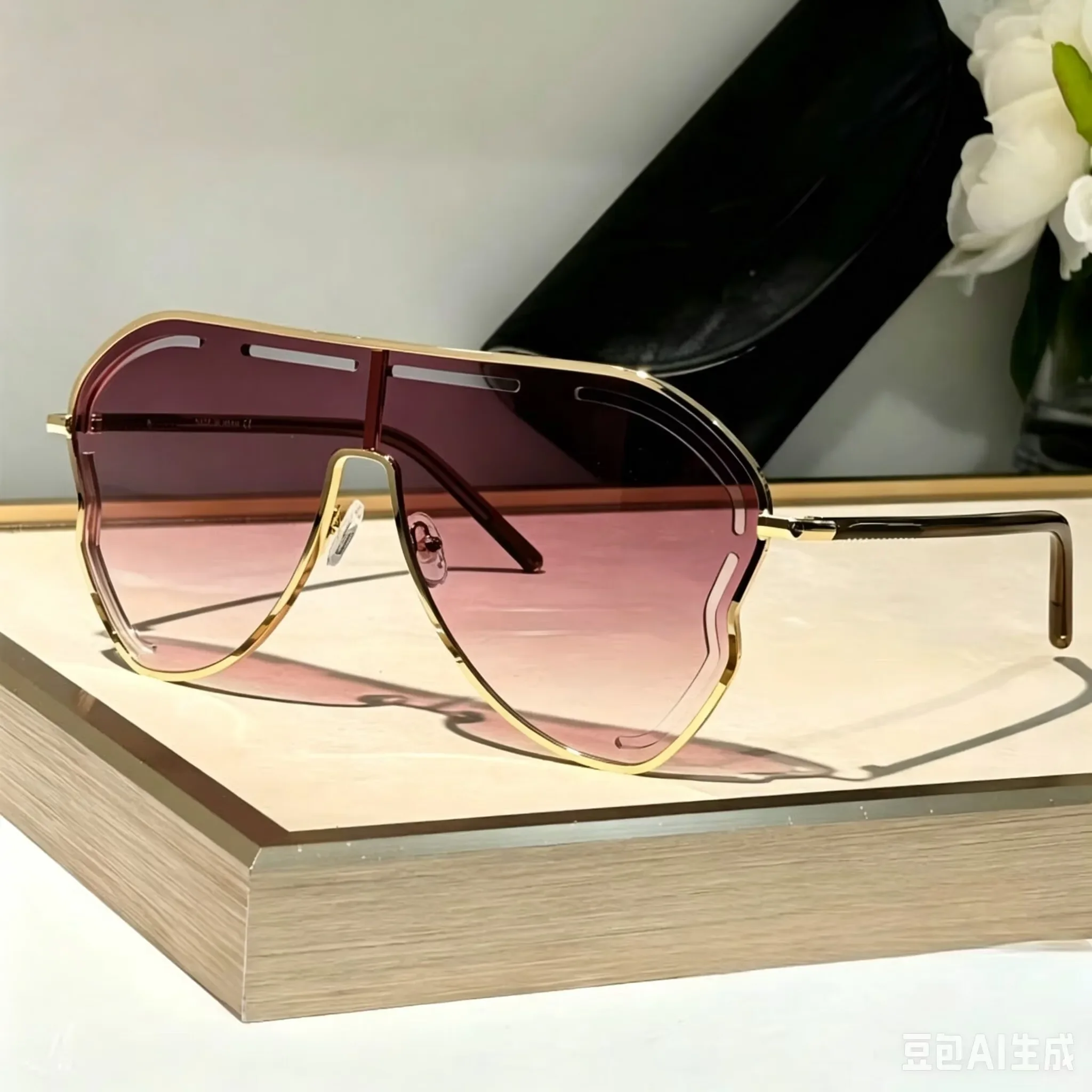 Oversized One-Piece Pilot Sunglasses Women Big Frame Luxury 