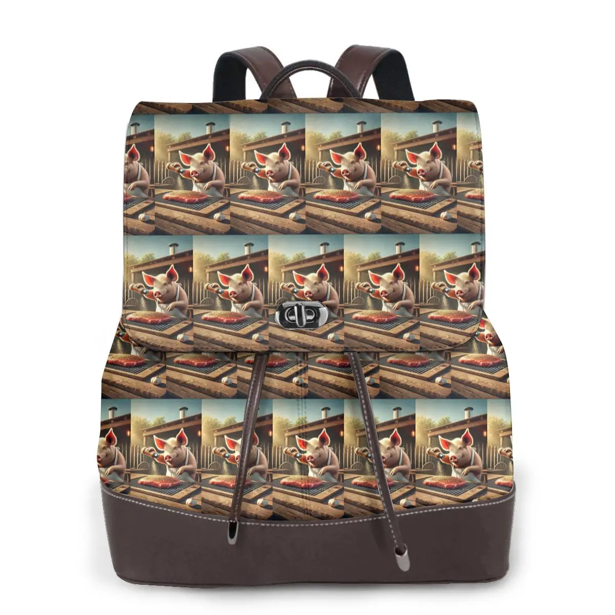 Cooking Pig Cartoon BBQ Scene Bookbag School Student Bags Hiking Travel Daypack for Women Fashion Derma Backpack