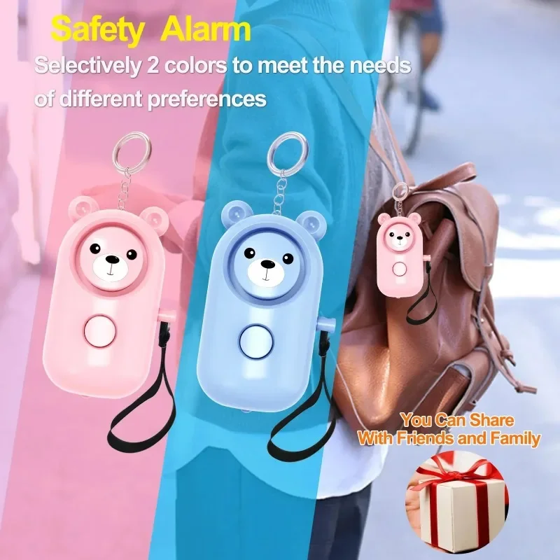 Bear Style Security Alarm Keychain 130dB Personal Siren Ring with LED Light Emergency Protective Device
