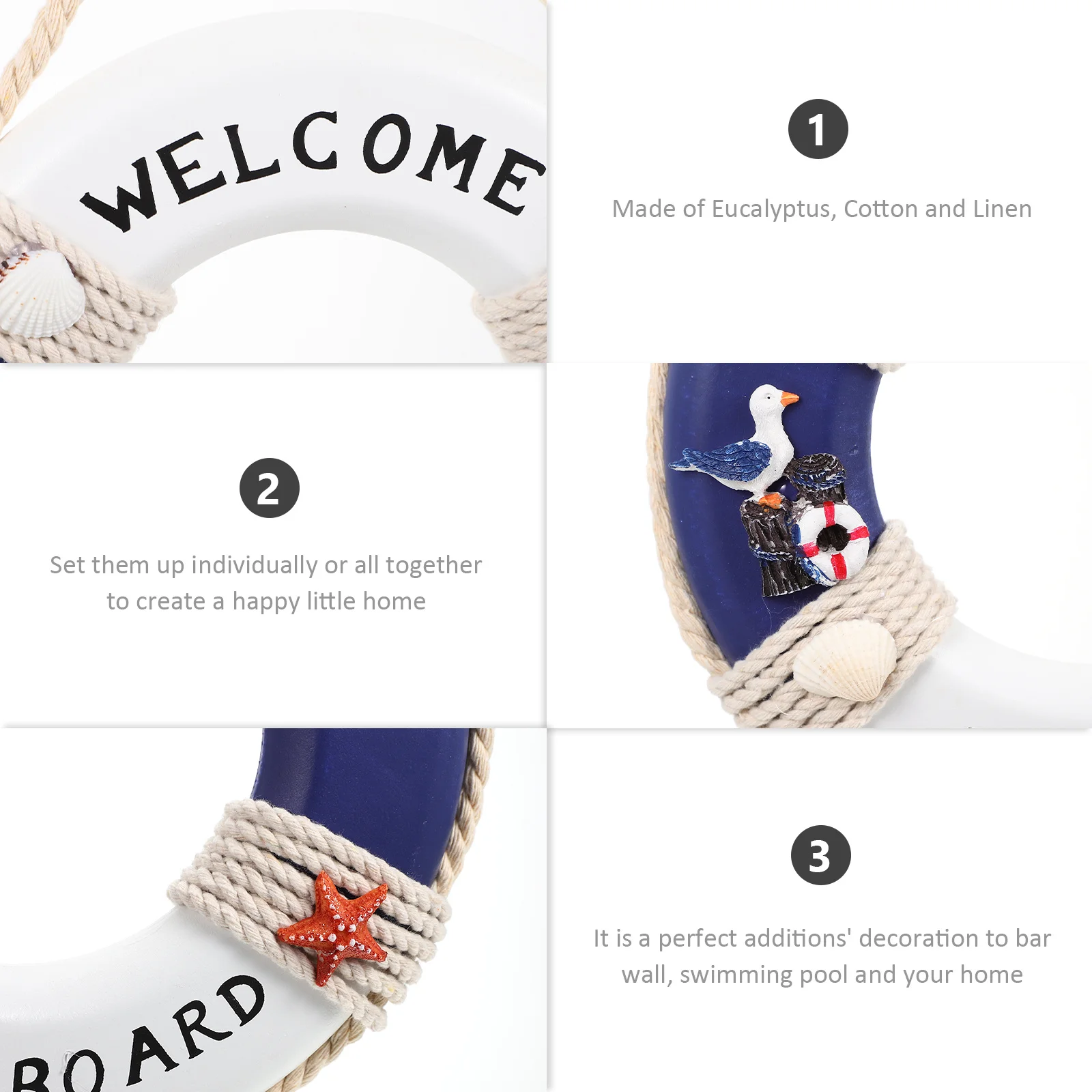 

2Pcs Wooden Lifebuoys Nautical Life Rings Bar Wall Decorations Swim Ring Ornaments Home Garden Outdoor Decor Beach Swimming Pool