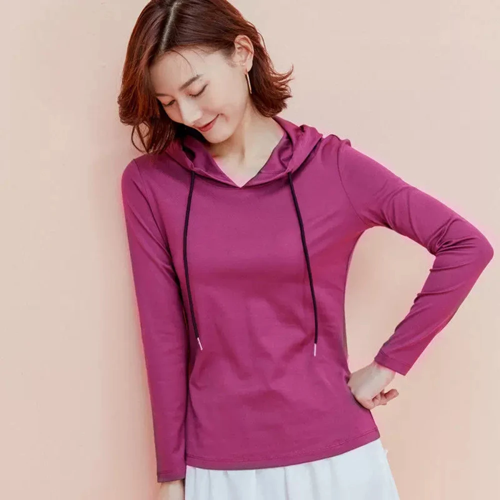 New Women Cotton Hoodies Spring Summer Fashion Hooded Long Sleeve Slim Thin Sweatshirt Casual Short Pullover Cotton T-shirt