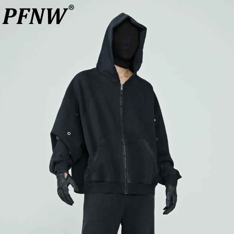 

FRKM 2024 Men's Hoodies Washing Process Punching Design Long Sleeve Zipper Opening Big Pocket Fashion High Street Coat 12C177