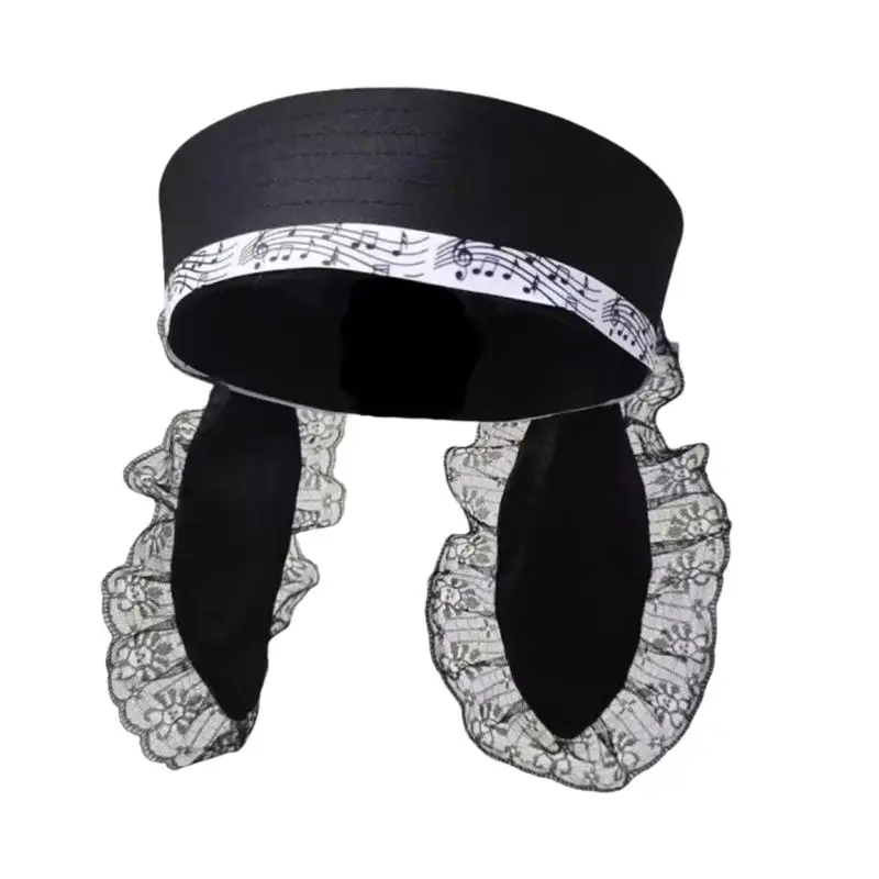 

31BB Unisex Dark Cabbie Hat Lace Rabbit Ears Painter Hat for Photo Props