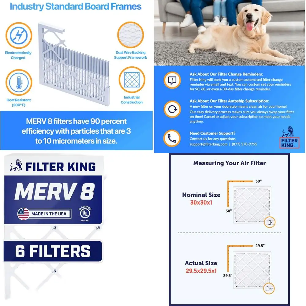 

6-Pack MERV 8 Pleated Air Filters, 17.5x23.5x1, Made in USA, Actual 17.1x23.1x0.75