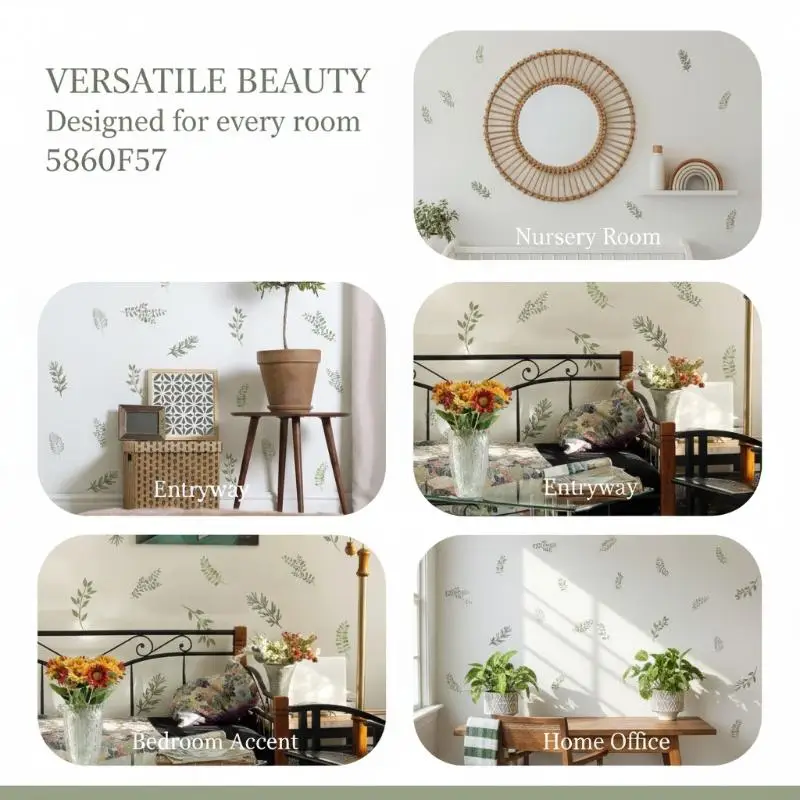 Green Leaf Wall Decals Removable Botanical Peel And Stick Stickers Minimalist Plant Decor For Bedroom Living Room