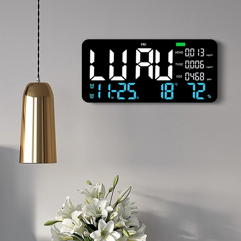 LED Digital Wall Clock Formaldehyde/CO2/TVOC Display Smoke Recognition Countdown Bedroom Decorative Clock