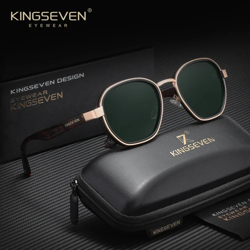 Imagen 2 del producto KINGSEVEN gafas de sol polarizadas con montura pequeña redondas Steampunk, gafas de sol para hombres y mujeres, gafas de sol para conducir, gafas con protección UV400