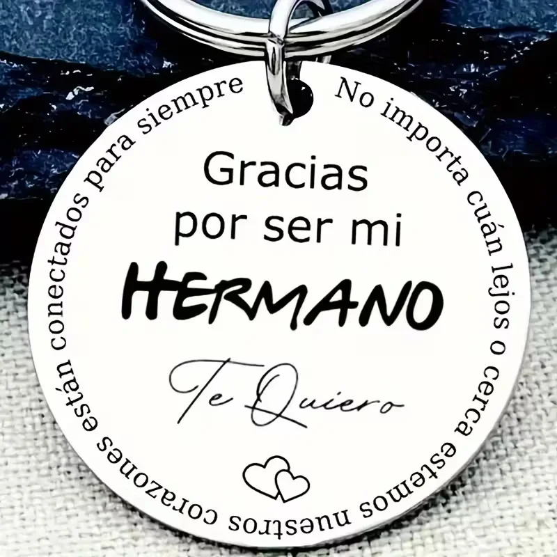 1pc Keychain Thank You For Being A Brother Sister Laser Engraved In Spanish A Round Stainless Steel Gift For Brothers Nephews