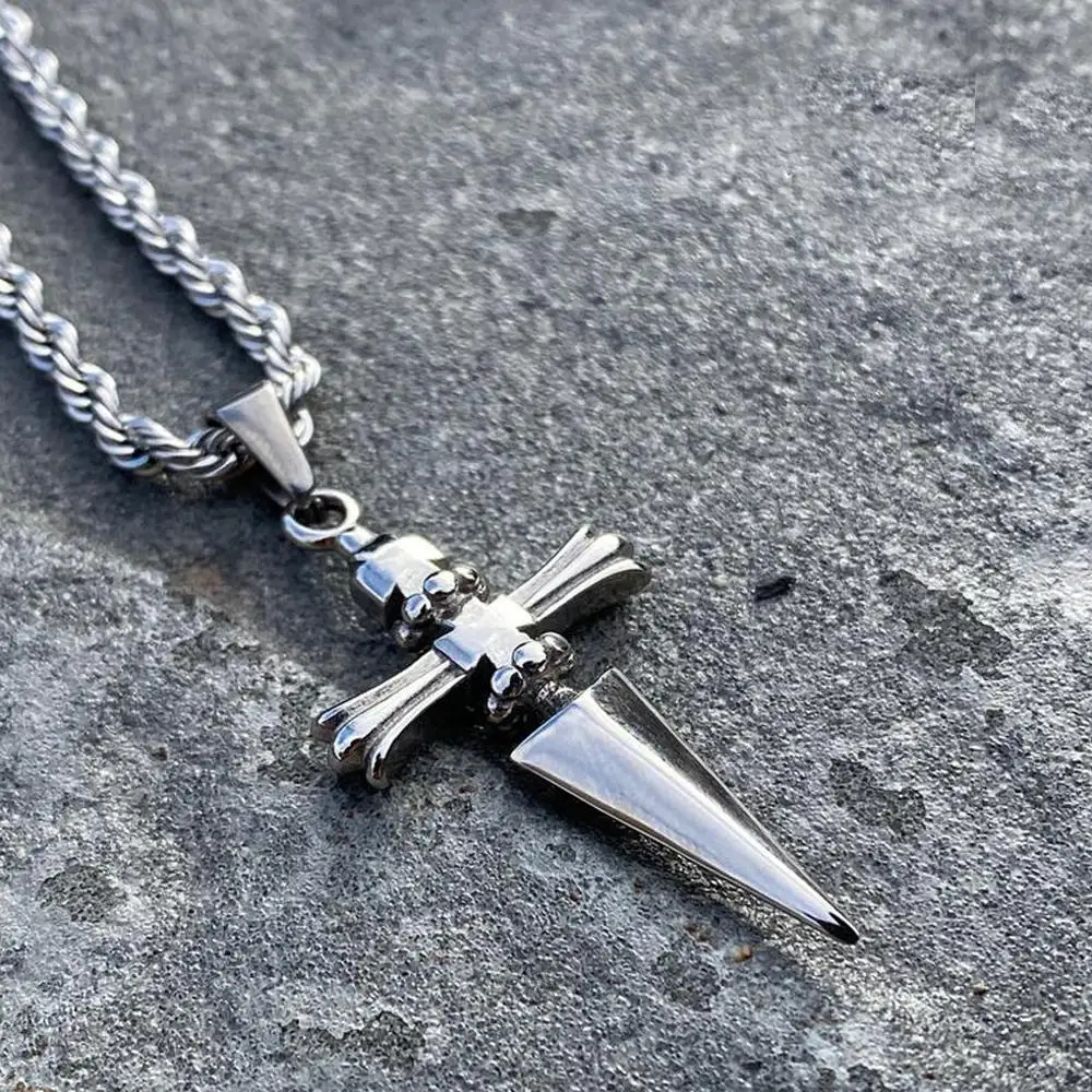 

Stainless Steel Sword Cross Pendant Necklaces Twists or Link Chain Hip Hop Punk Choker Necklace for Women Men Jewelry Gifts