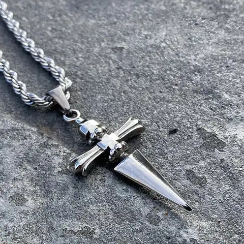 스테인레스 스틸 칼 크로스 펜던트 목걸이 트위스트 또는 링크 체인 힙합 펑크 초커 목걸이 여성 남성 쥬얼리 선물