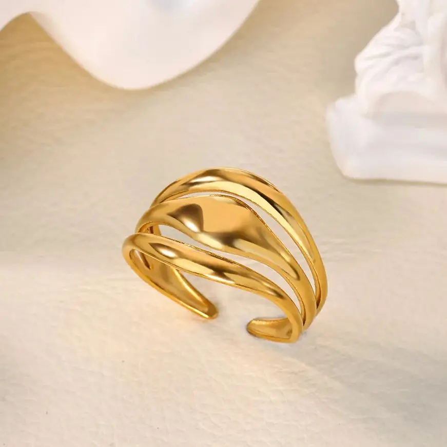 Fashion Geometric Toe Rings for Women Gold Color Stainless Steel Wavy Adjustable Ring Aesthetic Party Trendy Jewelry Gift view 3