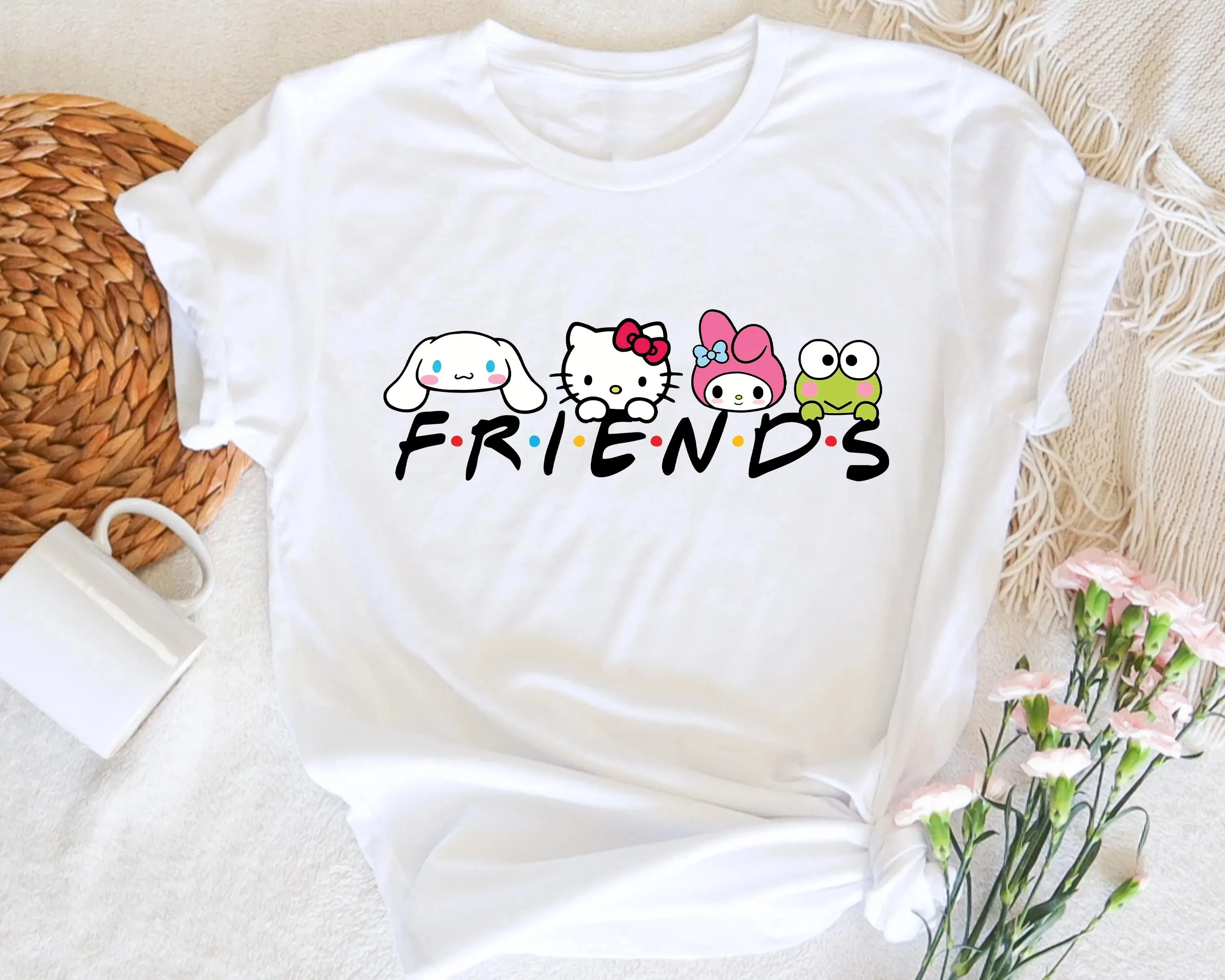 

Sanrio Hello Kitty Friends Cute Anime Patterns Tee Printing Summer Man Women Kids Top Harajuku Cartoon Y2k Short Sleeve T-Shirt
