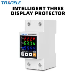 63A 230V 3IN1 Display Din rail adjustable over under voltage surge protector relay  over current protect   Kwh Power  watt Meter