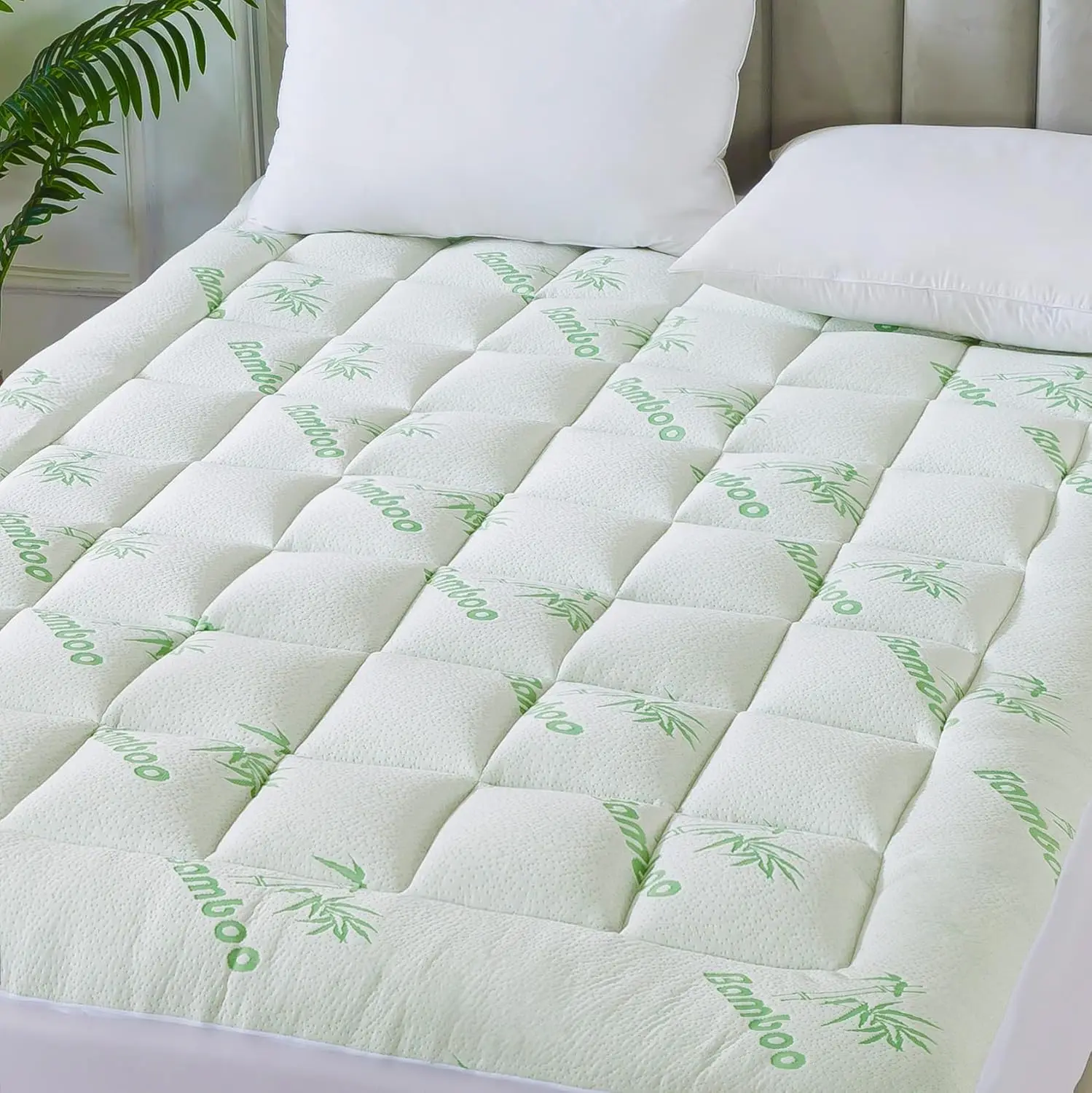 

® Bamboo_Viscose Mattr Topper Full Size, Thi Pillow Top Mattr Pad With Stretchable Pockets For 6-18 Hes Mattress, Soft