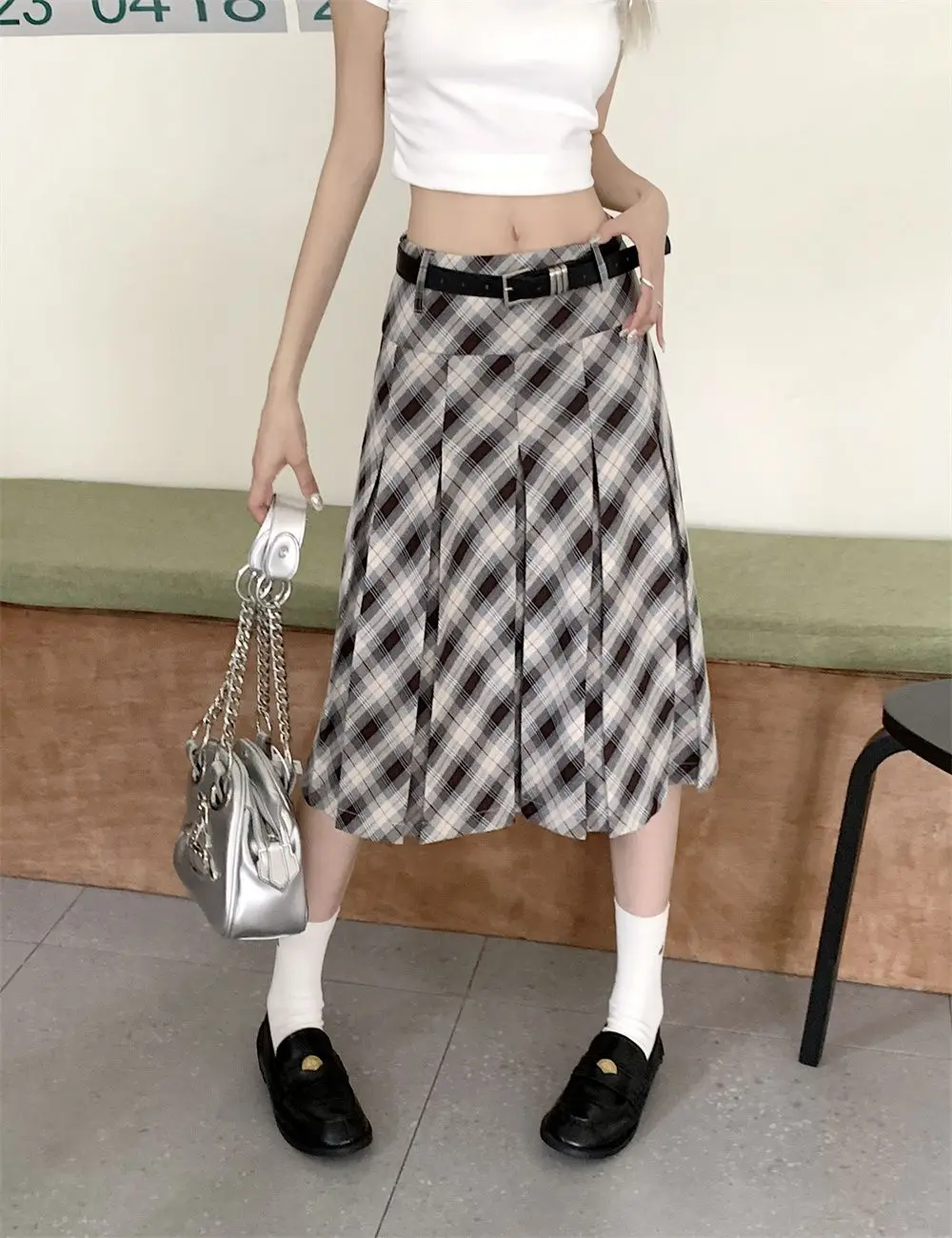 

Pleated Long Skirts Plaid High Waist A Line For Women 2023 Vintage Aesthetic Preppy Y2K Streetwear JK Pleated Skirt