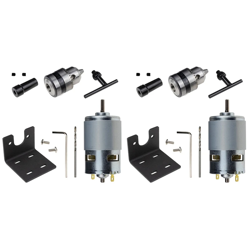 

2X 775 Motor 10000Rpm DC 12V Lathe 775 Motor With Mini Hand Drill Chuck And Milling Machine Mounting Bracket