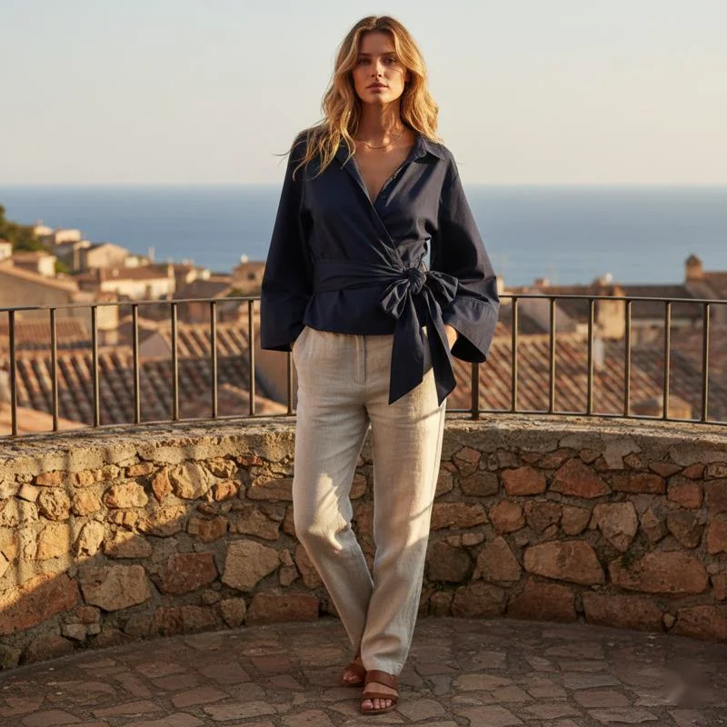 

Women's Long Sleeve Blouse Wrap Design Vintage Fashion Y2K Harajuku Style Elegant Loose Fit Shirt Perfect For Casual Summer Wear