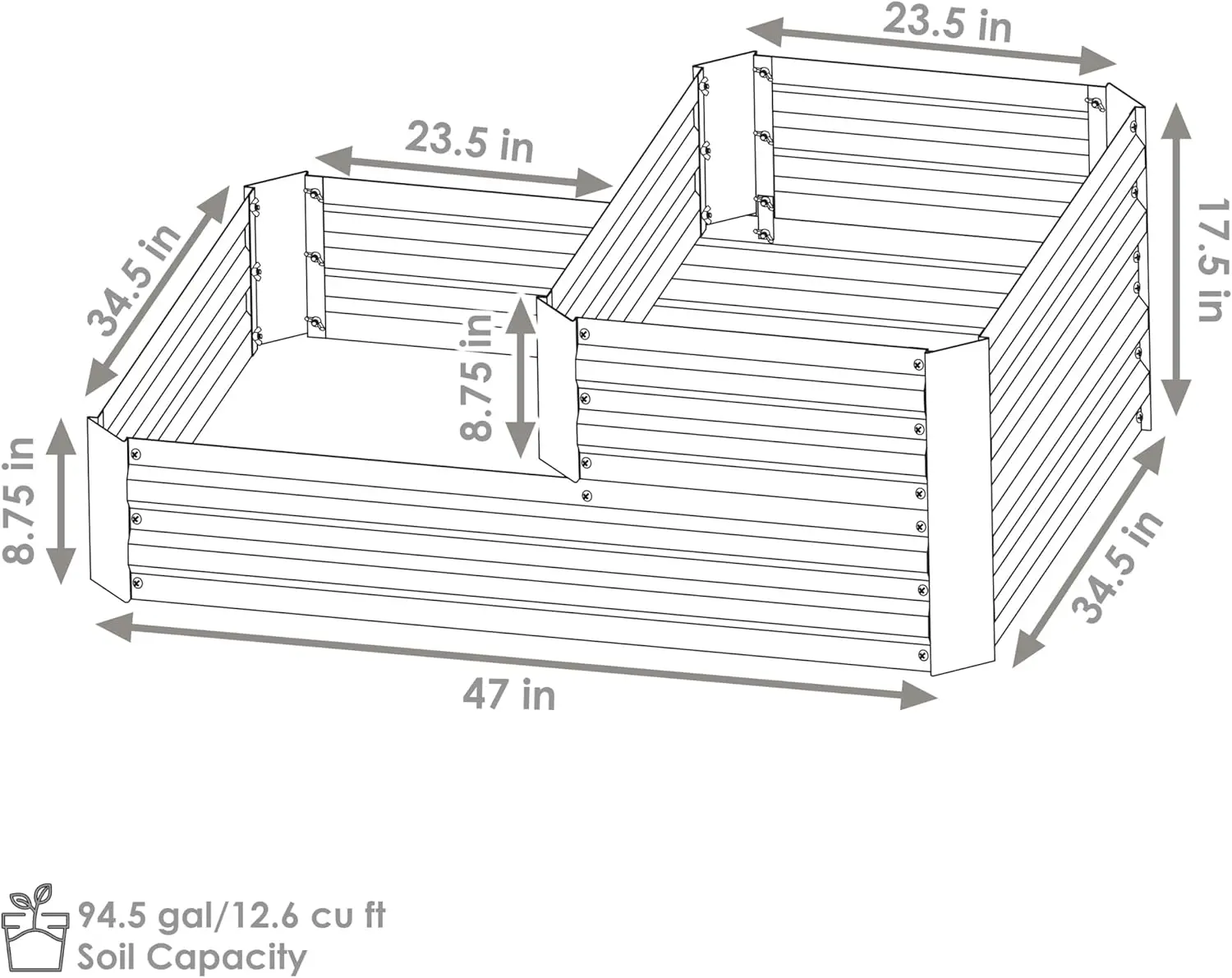 Sunnydaze 2-Tier Galvanized Steel Raised Garden Bed - for Flowers, Plants, and Vegetables - 94.5-Gal Soil Capacity - Silver