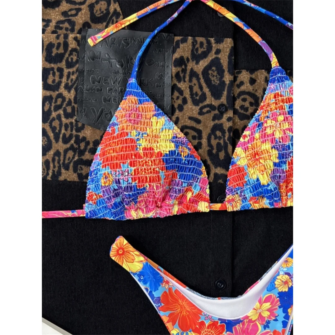Sexy, mit Blumenmuster bedruckter, halterneckiger, brasilianischer Bikini, Damen-Badeanzug, zweiteiliges Bikini-Set, Badebekleidung, Badeanzug, Schwimmbekleidung V4667 – Detail 11