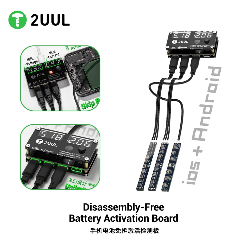 2UUL BT05 Battery Activation Board No Disassembly Plug Play for iPhone 8-17 Series and Android with LED Status Indicator Repair