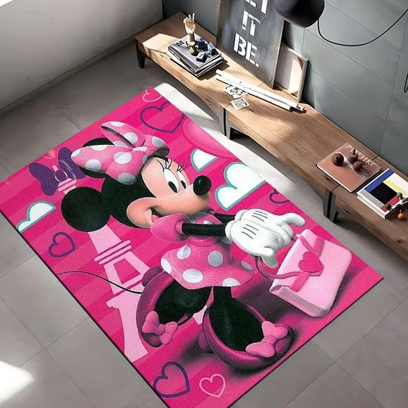 MINISO Disney Mickey Minnie Kids Pink Room Bedside Carpet Non Slip Soft Floor Mats Sofa Coffee Table Area Rugs for Home Decor