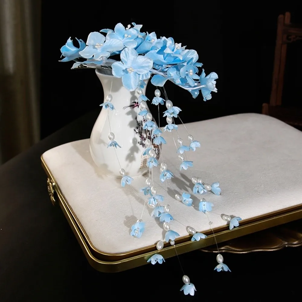 

New New Chinese Style Flower Hairpin Pearl Luxury Tassel Side Clip Side Clip Bridal Headwear