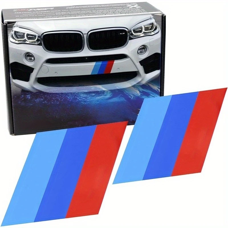 1Pc JDM Tri-Color Stripe Car Sticker, Waterproof Vinyl Decal, Blue/Red/White Design for Front Grille & Universal Car Decor