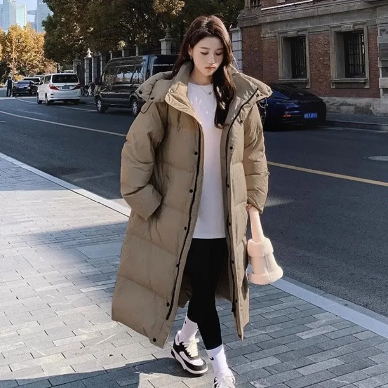 New Women Down Jacket Winter Coat Female Long Parkas Loose Large Size Thick Warm Outwear Fashion Simplicity Hooded Overcoat