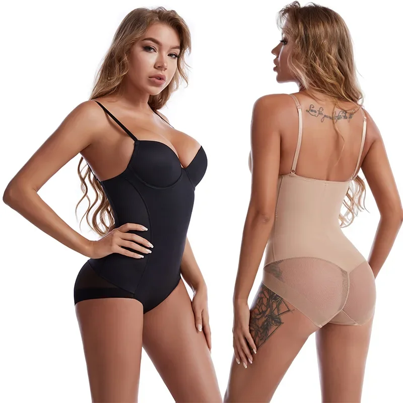 Tuta da donna reggiseno Push-up intimo modellante per il petto con contrazione del ventre con anello in acciaio corsetto a rete con apertura sul