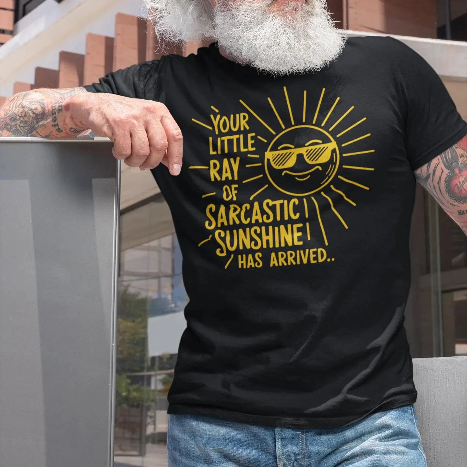 Your Little Ray of Sarcastic Sunshine تي شيرت الصيف الرجال Trucksuit رسالة مطبوعة س الرقبة قصيرة الأكمام القطن ملابس رياضية كاجوال #2