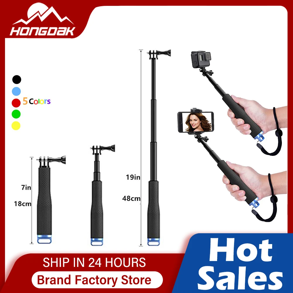 HONGDAK Aluminum Alloy Extendable Handheld Selfie Stick Monopod Telescoping Pole Phone Clip for GoPro Hero 11 10 9 Insta360