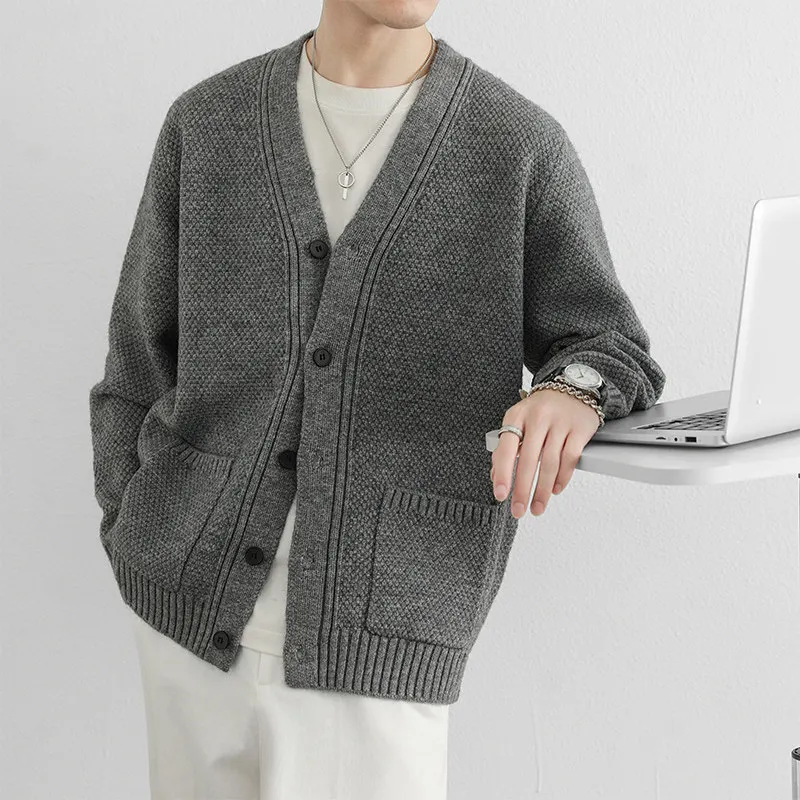 

Light Maturi Sle Men's Open Cardigan Knitted Sweater Spring Autumn Thin Casual Stand Collar Loose Outerwear Winter