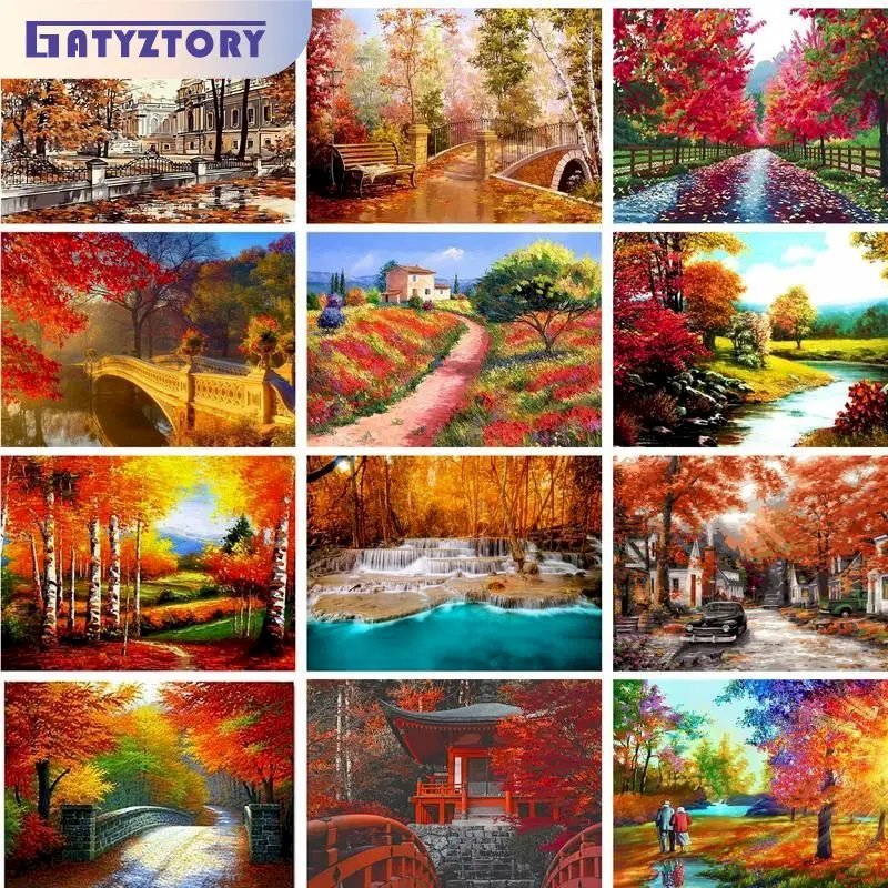 

GATYZTORY Oil Painting By Numbers DIY Set Autum Forest Painting Numbers Artwork For Adults Gift Drawing By Numbers Home Decors