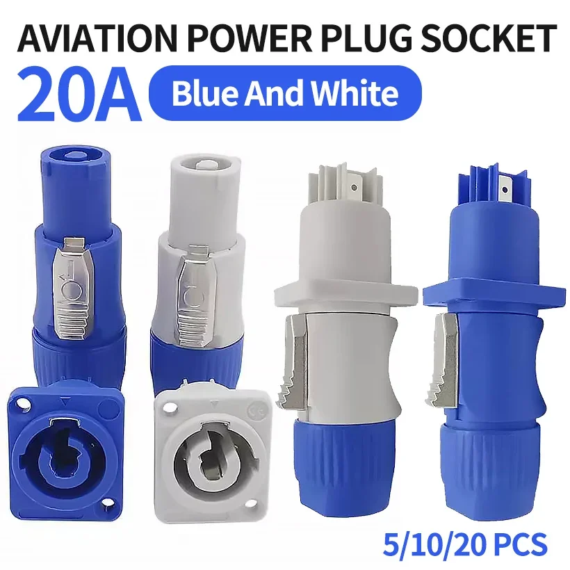5/10/20PCS 3Pin NAC3FCA NAC3FCB Power Connector LED Speakon Male Plug Blue (Input)+White (Output) Plug+Female Socket 20A 250VAC