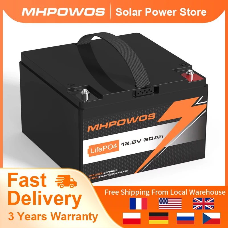 MHPOWOS Lithium LiFePO4 Battery 12.8V 30Ah Deep Cycle Iron Phosphate Battery for Solar, Fish Finder, Lighting,Power Wheels