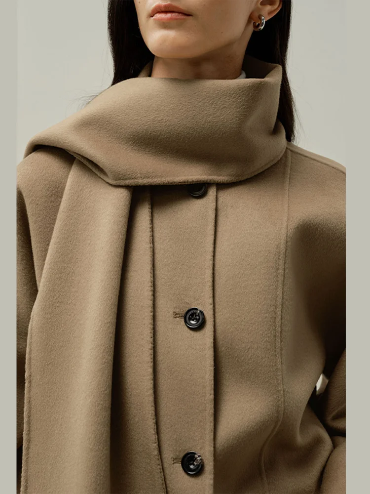 

Осень-зима 2025 г., шерстяное пальто с шарфом, элегантное изысканное свободное однобортное пальто, женское классическое повседневное теплое офисное пальто