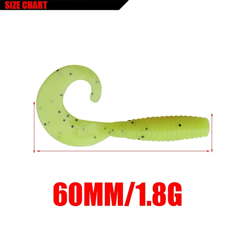 5Pcs Jig Wobblers esche da pesca morbide 60mm 1.8g verme spirale coda odore di sale esca in Silicone carpa artificiale Bass Pike Lure Tackle