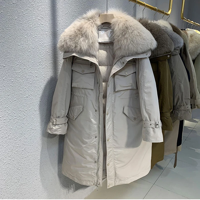 

2025 зимняя новая теплая пуховая зимняя куртка, женская мода, 90% белый утиный пух, пальто с капюшоном, повседневные женские длинные парки, пальто